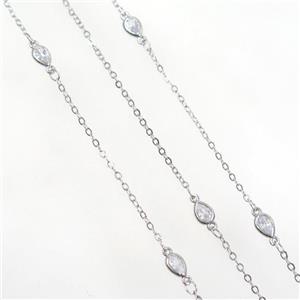 copper chain with zircon, platinum plated, approx 4.5x6mm [FDZN7037]