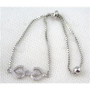 copper bracelet paved zircon, platinum plated, approx 10-20mm bead, 25mm length [FDZN704]