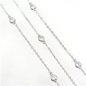 copper chain with zircon, heart, platinum plated, approx 5.5mm [FDZN7041]