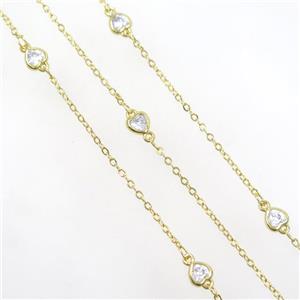 copper chain with zircon, heart, gold plated, approx 5.5mm [FDZN7042]