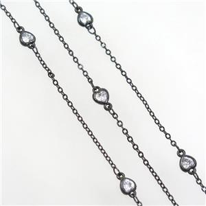 copper chain with zircon, heart, black plated, approx 5.5mm [FDZN7043]