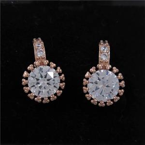 copper earring paved zircon, rose gold, approx 10mm dia [FDZN7048]