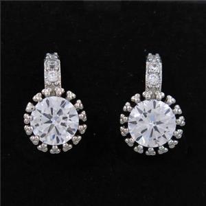 copper earring paved zircon, platinum plated, approx 10mm dia [FDZN7049]