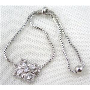 copper bracelet paved zircon, platinum plated, approx 10-20mm bead, 25mm length [FDZN705]