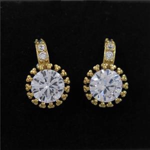 copper earring paved zircon, gold plated, approx 10mm dia [FDZN7050]