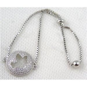 copper bracelet paved zircon, platinum plated, approx 10-20mm bead, 25mm length [FDZN706]