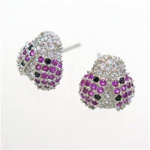 copper beetle earring studs paved zircon, platinum plated, approx 10-11mm [FDZN7061]