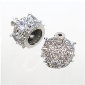 copper crow tassel bail paved zircon, platinum plated, approx 11-12mm [FDZN7065]