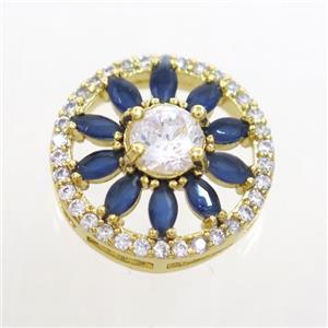 copper sunflower connector pave zircon, gold plated, approx 16mm dia [FDZN7068]