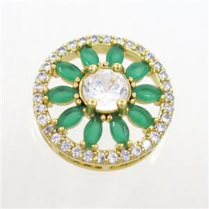 copper sunflower connector pave green zircon, gold plated, approx 16mm dia [FDZN7069]