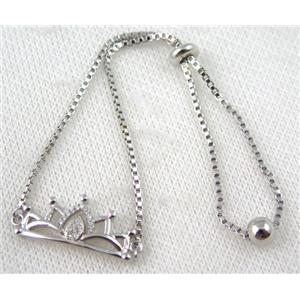 copper bracelet paved zircon, platinum plated, approx 10-20mm bead, 25mm length [FDZN707]