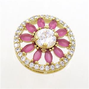 copper sunflower connector pave pink zircon, gold plated, approx 16mm dia [FDZN7070]