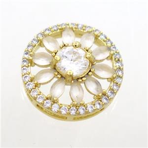 copper sunflower connector pave white zircon, gold plated, approx 16mm dia [FDZN7072]