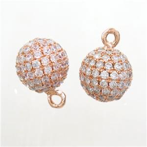 copper pendant paved zircon, round, rose gold, approx 10mm dia [FDZN7079-10MM]