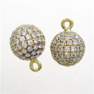 copper pendant paved zircon, round, gold plated, approx 10mm dia [FDZN7081-10MM]