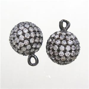 copper pendant paved zircon, round ball, black plated, approx 10mm dia [FDZN7082-10MM]