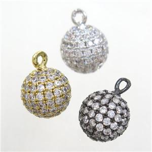 copper pendant paved zircon, round ball, mix color, approx 8mm dia [FDZN7083-8MM]