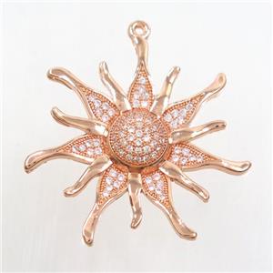 copper sunflower pendant paved zircon, rose gold, approx 34mm dia [FDZN7084]
