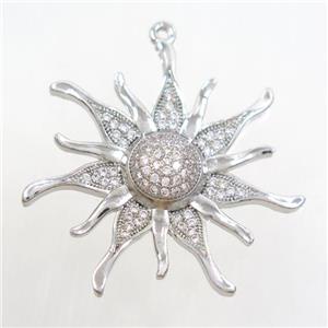 copper sunflower pendant paved zircon, platinum plated, approx 34mm dia [FDZN7085]