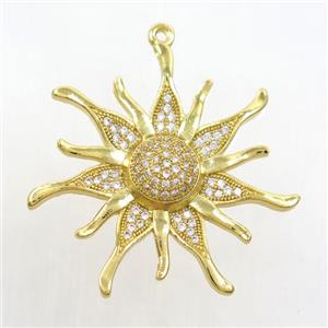 copper sunflower pendant paved zircon, gold plated, approx 34mm dia [FDZN7086]