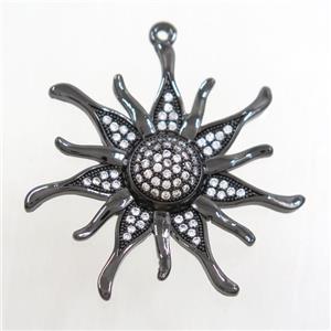 copper sunflower pendant paved zircon, black plated, approx 34mm dia [FDZN7087]