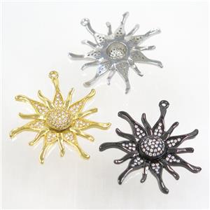 copper sunflower pendant paved zircon, mix color, approx 34mm dia [FDZN7088]