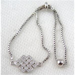 copper bracelet paved zircon, platinum plated, approx 10-20mm bead, 25mm length [FDZN709]