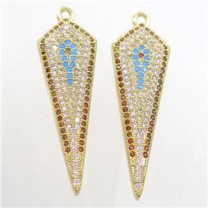 copper arrowhead pendant paved zircon, gold plated, approx 11-33mm [FDZN7091]