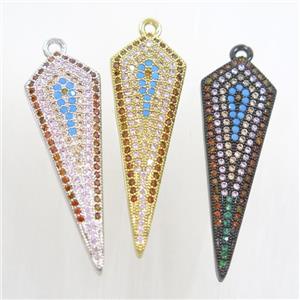 copper arrowhead pendant paved zircon, mix color, approx 11-33mm [FDZN7093]