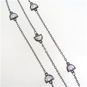 copper chain with zircon, black plated, approx 5.5-8mm [FDZN7106]