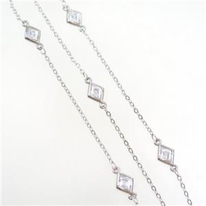 copper chain with rhombic zircon, platinum plated, approx 7-8mm [FDZN7109-L]