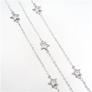 copper chain with star zircon, platinum plated, approx 8mm dia [FDZN7111]