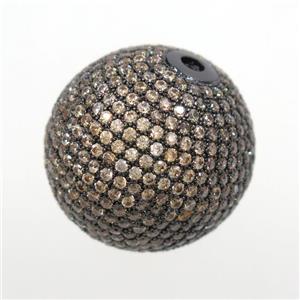 round copper beads paved champagne zircon, black plated, approx 25mm dia [FDZN7115]