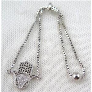 copper bracelet paved zircon, platinum plated, approx 10-20mm bead, 25mm length [FDZN712]