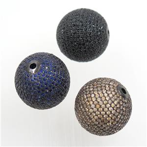 round copper beads paved zircon, mixed, black plated, approx 25mm dia [FDZN7120]