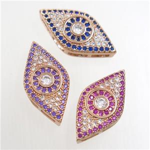 copper eye connector paved zircon, mix, rose gold, approx 11-20mm [FDZN7122]