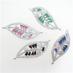 copper leaf connector paved zircon, mixed, platinum plated, approx 12-27mm [FDZN7131]