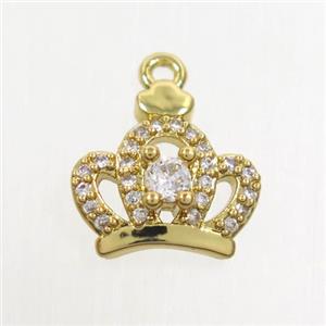 copper crown pendant paved zircon, gold plated, approx 11-12mm [FDZN7134]
