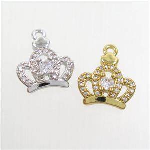 copper crown pendant paved zircon, mix color, approx 11-12mm [FDZN7135]