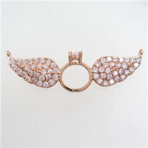 copper angel wing pendant paved zircon, rose gold, approx 15-48mm [FDZN7136]