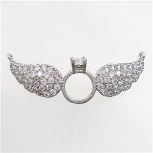 copper angel wing pendant paved zircon, platinum plated, approx 15-48mm [FDZN7137]
