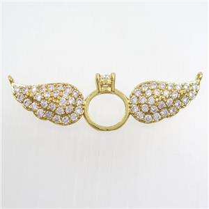 copper angel wing pendant paved zircon, gold plated, approx 15-48mm [FDZN7138]