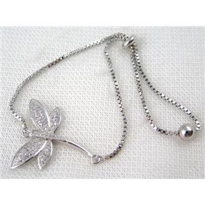 copper bracelet paved zircon, platinum plated, approx 10-20mm bead, 25mm length [FDZN714]