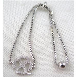 copper bracelet paved zircon, platinum plated, approx 10-20mm bead, 25mm length [FDZN715]