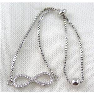 copper bracelet paved zircon, platinum plated, approx 10-20mm bead, 25mm length [FDZN716]