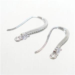 copper earring hook paved zircon, platinum plated, approx 10-18mm [FDZN7165]