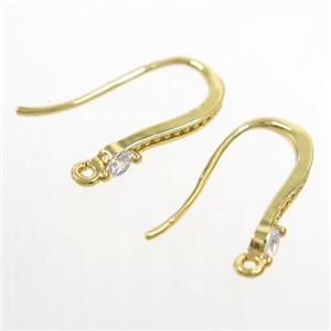 copper earring hook paved zircon, gold plated, approx 10-18mm [FDZN7166]