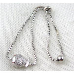 copper bracelet paved zircon, platinum plated, approx 10-20mm bead, 25mm length [FDZN717]