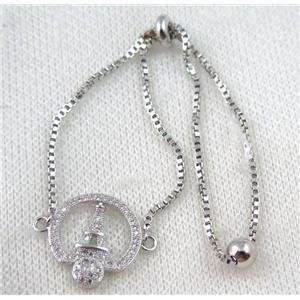 copper bracelet paved zircon, platinum plated, approx 10-20mm bead, 25mm length [FDZN719]