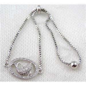 copper bracelet paved zircon, platinum plated, approx 10-20mm bead, 25mm length [FDZN723]